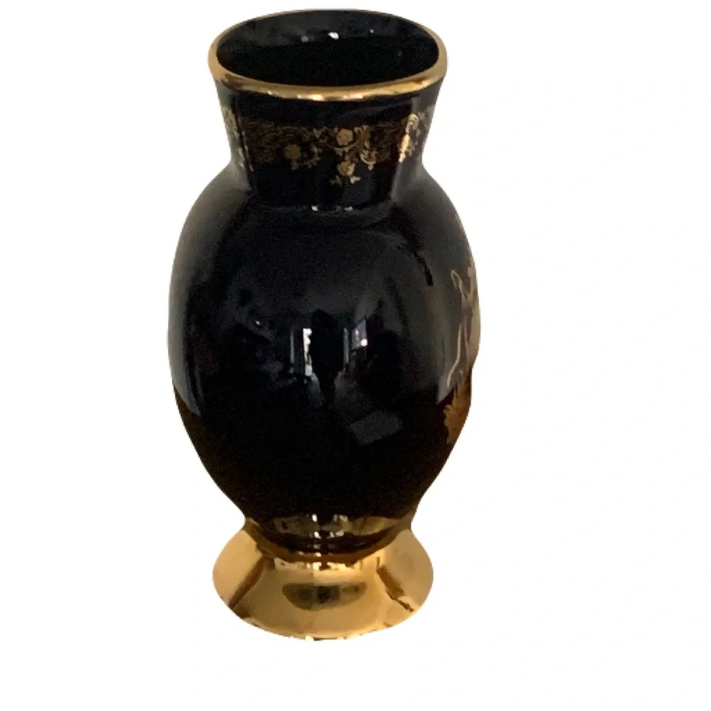Vintage Limoges France Cobalt Gilded Gold Porcelain Vase Approx 8.25” Romantic